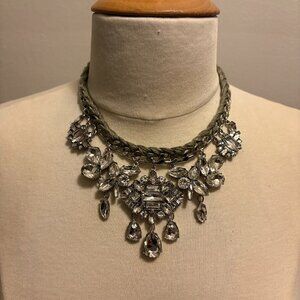 Park Lane Nadia statement necklace silver crystals, chain & silk thread 20" NWT
